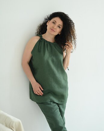Zielona lniana bluzka na ramiączkach, Kokondesign