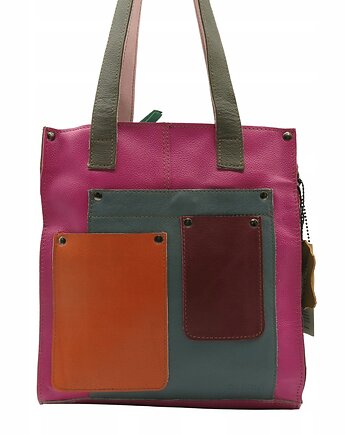 Torebka damska shopper, pojemna, skórzana ze skrawków kolorowa OLIVKA, Olivka Warsaw