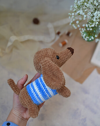 Maskotka jamniczek, Piesek pluszowy, Prezent dla dziecka, EcoToysByNastya