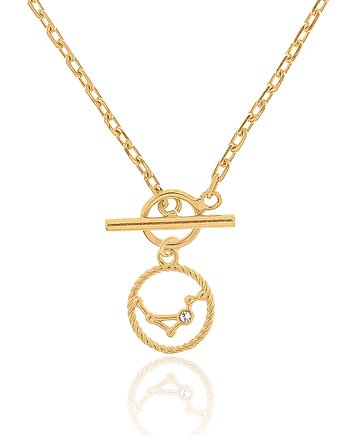Naszyjnik srebrny pozłacany z ozdobnym zapięciem i znakiem zodiaku, LUO