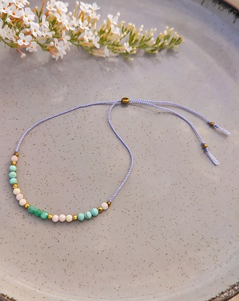 Bransoletka Turkus afrykański, różowy opal, hematyt, amazonit w stylu boho, Dary Rusałki