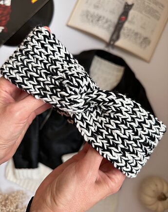 Wełniana opaska twist na głowę 100%  merino, Kocie Motki
