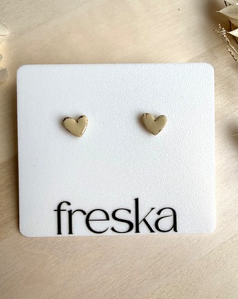 Kolczyki Serduszka matowe ze złotem - beżowe, freska