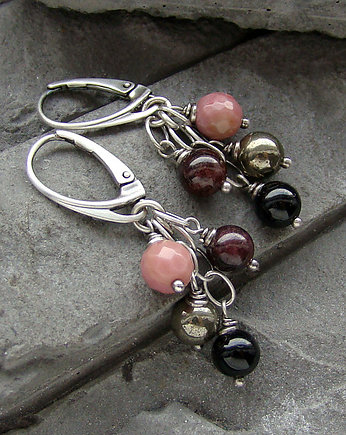 Kolczyki Turmalin, rodonit, granat, piryt, RayOfArt