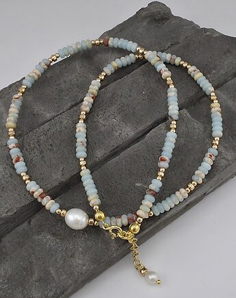 Jaspis i perła w złocie - naszyjnik, RayOfArt