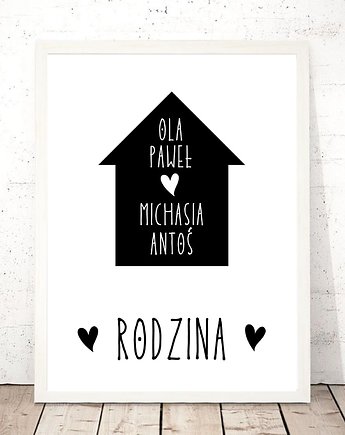 Plakat z napisami dom rodzina prezent imiona, Plakatowka