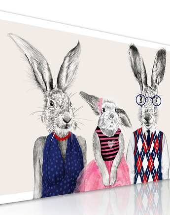 OBRAZ NA PŁÓTNIE -"Króliki Trio"120x80cm, NOWdeco