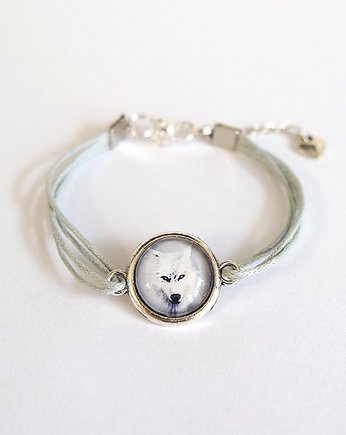 Bransoletka - Biały wilk - jasno szara, sznurki, yenoo