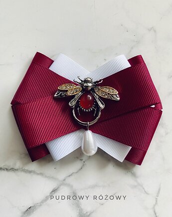 Brosza z cudnym Owadem z perłą i bordowym kamieniem    New Jesień, Pudrowy Różowy