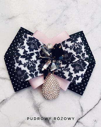 Brosza  z czarną ozdobą w stylu glamour  NEW, Pudrowy Różowy