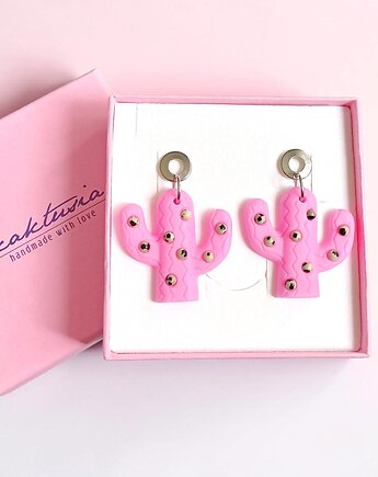 Kolczyki z żywicy : KAKTUSY z jaspisem : candy pink, kaktusia