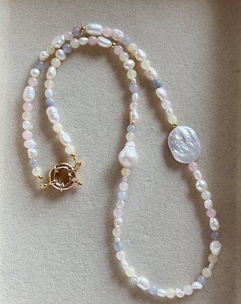 Naszyjnik Morganit pastelowy i perły, Chmolowska Jewellery