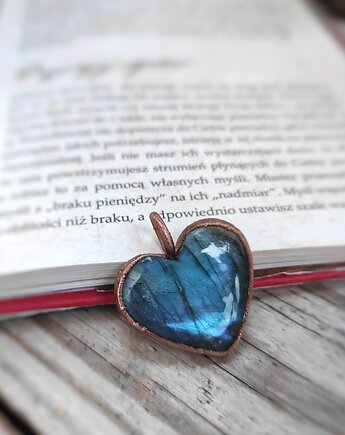 Wisior miedziany serduszko serce labradoryt VI, Treemasters Copper Jewelry