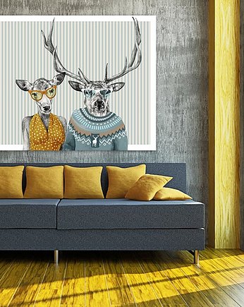OBRAZ NA PŁÓTNIE -  100x80cm Jelenie, NOWdeco