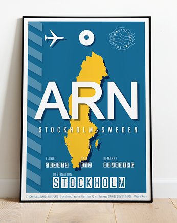Plakat lotniczy - Sztokholm Szwecja, Mappy Maps