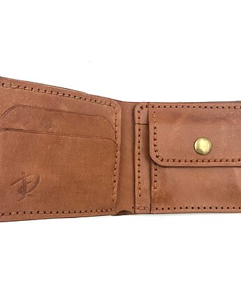 Jasno-brązowy portfel na bilon ręcznie uszyty ze skóry garbowanej roślinnie., Rkabags