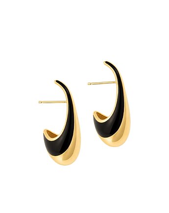 Pozłacane Smukłe Kolczyki Black & Gold, Kulka Bransoletki
