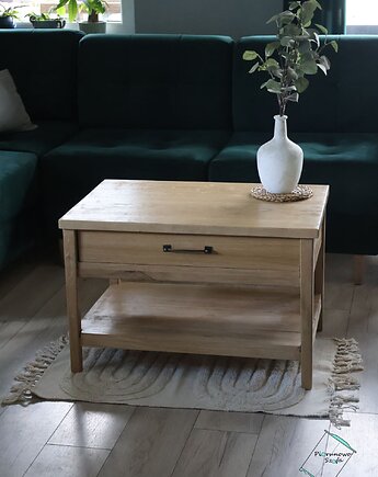 Drewniany stolik kawowy z półką i szufladą , PiorunowoSzafa