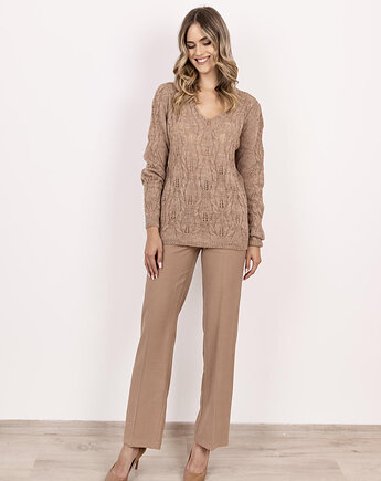 Sweter ażurowy warkocze - SWE342 mocca MKM, MKMswetry
