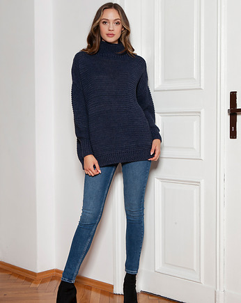 Sweter oversize z golfem - SWE148 granat, Lanti