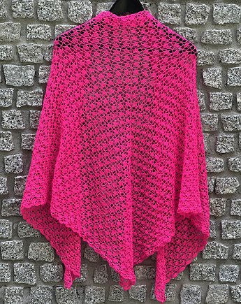 Wściekło różowa chusta wykonana szydełkiem bawełna z akrylem., Made by Jaga