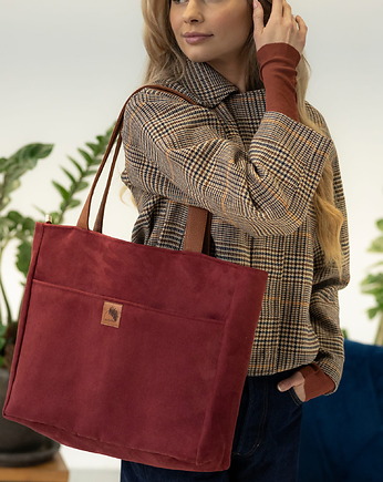 Torba NA LAPTOP Shopper w kolorze bordowym z nubuku tapicerskiego, Karolina Audycka