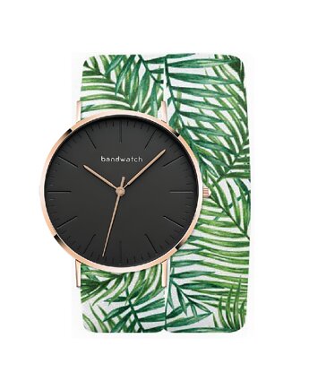 Zegarek damski wiązany - Palm leaves - Tarcza Różowe złoto, Bandwatch