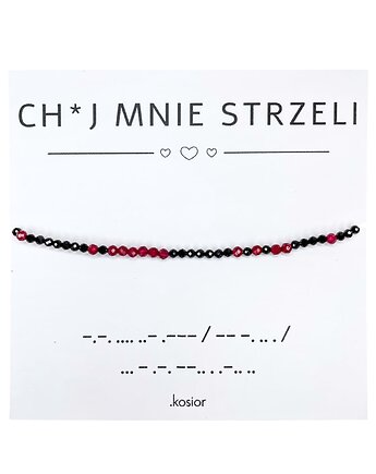 Bransoletka z alfabetem Morse Kwarc czerwony, Agat, karolina kosior