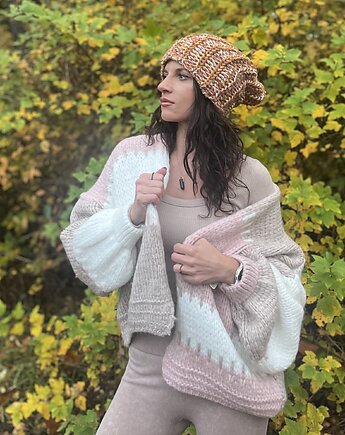 Sweter damski kardigan beżowy, ŁAP NAS