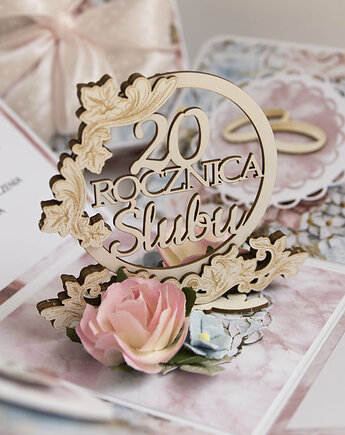 20 rocznica ślubu, porcelanowe gody, exploding box, kartka 3d, Papiernik