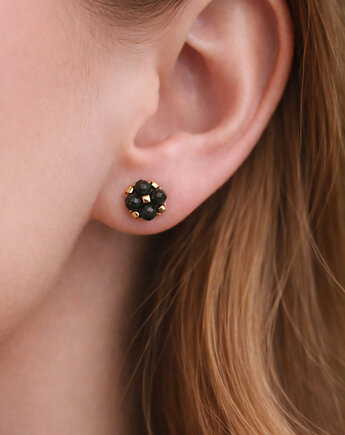 Delikatne Kolczyki Sztyfty - Obsydian Złocisty, STAGHORN