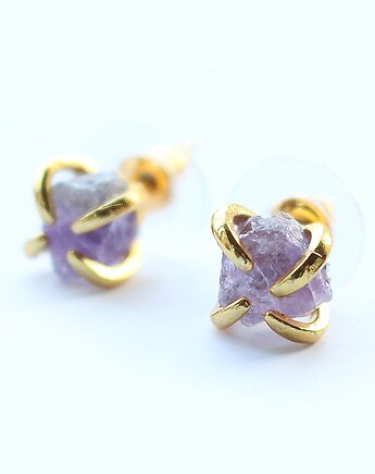 Ametyst surowy kolczyki pozłacane