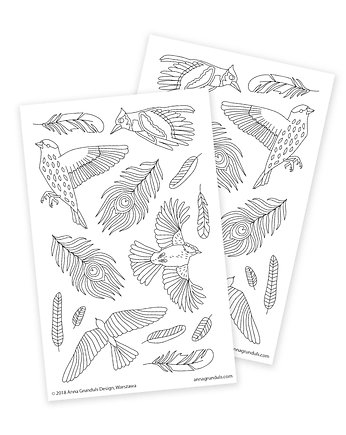 Ptaki, Pióra - Naklejki do Kolorowania, Anna Grunduls Design
