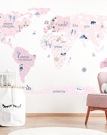 MAPA ŚWIATA spring - naklejka na ścianę, Pastelowelove