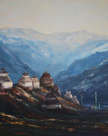 Stupy w Himalajach, Obraz olejny na płótnie, ArteDania