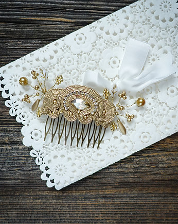 Złoty  grzebyk do włosów soutache, Mró Soutache