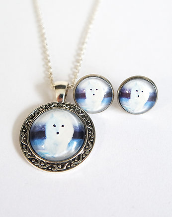 Komplet - Biały lis - naszyjnik i kolczyki, yenoo