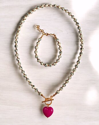 RAZEM TANIEJ : jaspis dalmatyński i serce : fuksja : komplet, kaktusia