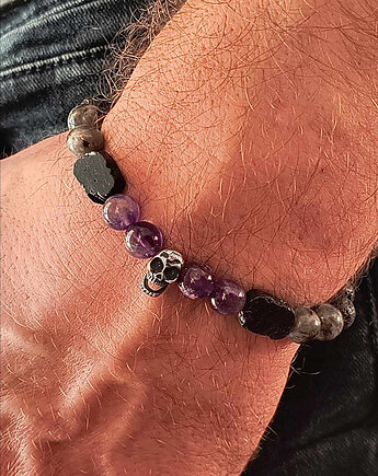 Bransoleta Męska Czaszka  Ametyst, ZIĘBA