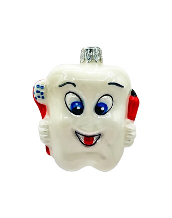 Bombka choinkowa: Uśmiechnięty ząbek z pastą i szczoteczką: czerwony, Syn Bombkarza