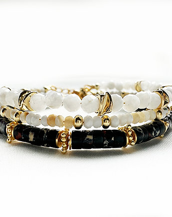 Komplet Bransoletek czerń i biel- jaspis, perły, Anemon Atelier