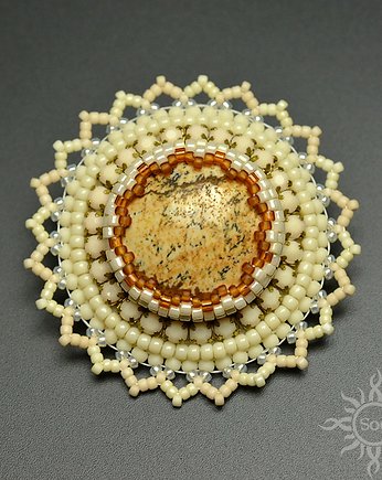Fleur de jaspe, broszka z jaspisem, beading, haft, Sol