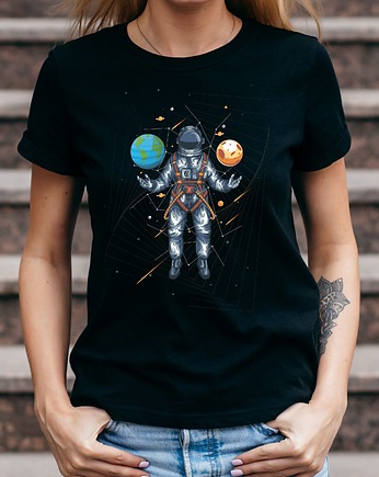 Koszulka damska czarna z nadrukiem Wszechświat, ART ORGANIC