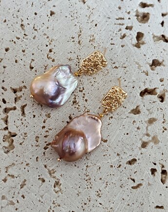 Kolczyki pozłacane Perły naturalne barokowe, Chmolowska Jewellery