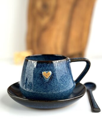 Filiżanka beczułka ręcznie robiona z sercem 250 ml - Granatowa, Studio Tyka