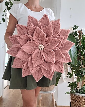 Kwiat makamamowy, 50cm , kolor jeans, duża dekoracja boho na ścianę, MiAdi