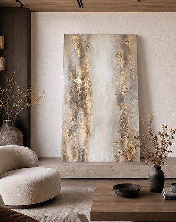 Duży obraz abstrakcyjny beże i złoto Strukturalny, Diana Abstract Art