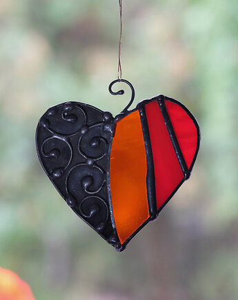Serce witrażowe z metalowymi ornamentami 8 cm, BeArt Handmade