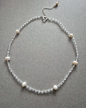 Naszyjnik Cristal z kryształów górskich i naturalnych pereł, Dziewczyna i Perły