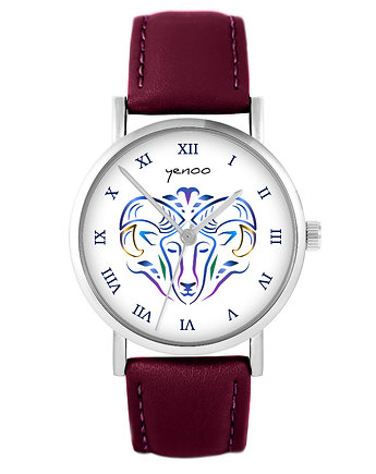 Zegarek - Baran - skórzany, burgund